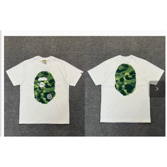 White BAPE T-Shirt with Green Camo Ape Head (Front & Back)